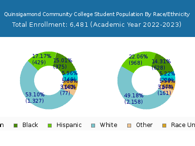 Quinsigamond Community College 2023 Student Population by Gender and Race chart