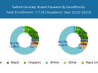 Radford University 2023 Student Population by Gender and Race chart