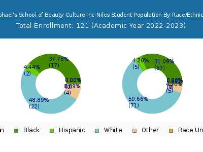 Raphael's School of Beauty Culture Inc-Niles 2023 Student Population by Gender and Race chart