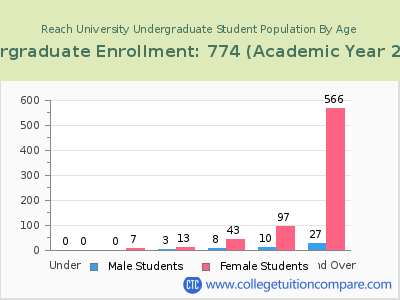 Reach University 2023 Undergraduate Enrollment by Age chart