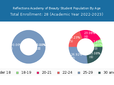 Reflections Academy of Beauty 2023 Student Population Age Diversity Pie chart