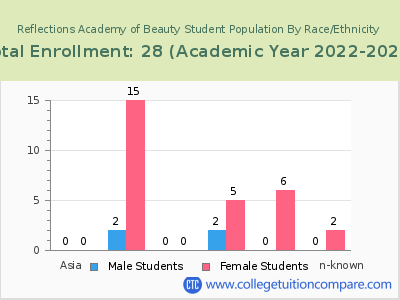 Reflections Academy of Beauty 2023 Student Population by Gender and Race chart