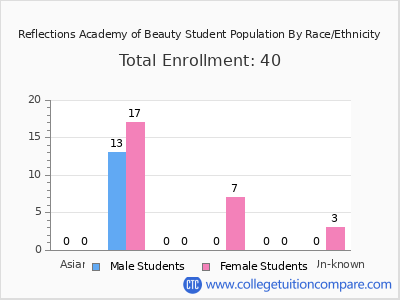 Reflections Academy of Beauty 2025 Student Population by Gender and Race chart