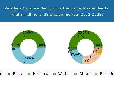 Reflections Academy of Beauty 2023 Student Population by Gender and Race chart