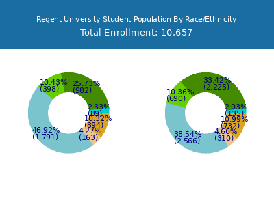 Regent University 2025 Student Population by Gender and Race chart