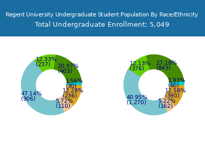 Regent University 2025 Undergraduate Enrollment by Gender and Race chart