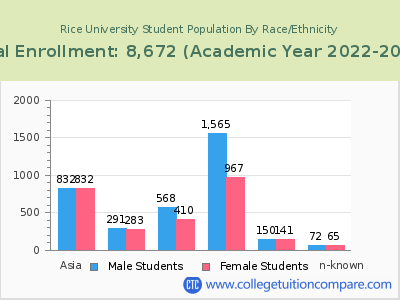 Rice University 2023 Student Population by Gender and Race chart