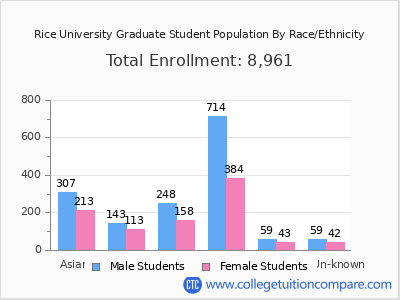 Rice University 2025 Graduate Enrollment by Gender and Race chart