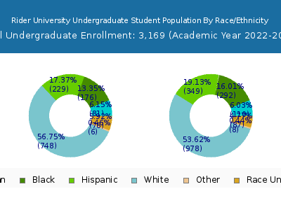 Rider University 2023 Undergraduate Enrollment by Gender and Race chart