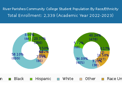 River Parishes Community College 2023 Student Population by Gender and Race chart
