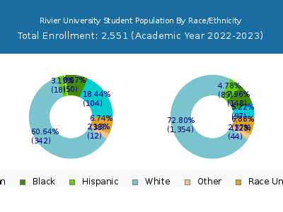 Rivier University 2023 Student Population by Gender and Race chart