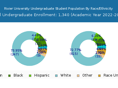 Rivier University 2023 Undergraduate Enrollment by Gender and Race chart