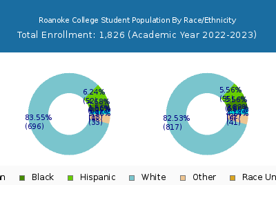 Roanoke College 2023 Student Population by Gender and Race chart