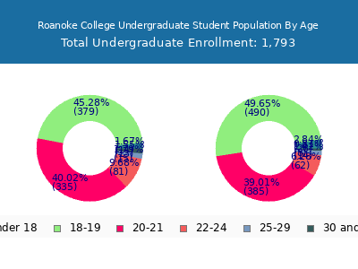 Roanoke College 2024 Undergraduate Enrollment Age Diversity Pie chart