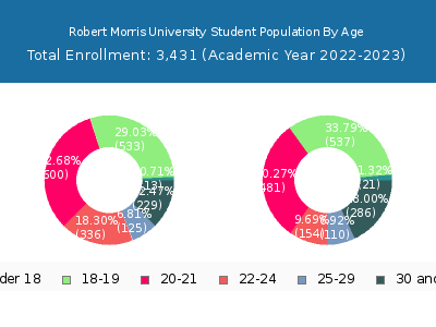 Robert Morris University 2023 Student Population Age Diversity Pie chart