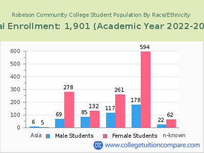 Robeson Community College 2023 Student Population by Gender and Race chart