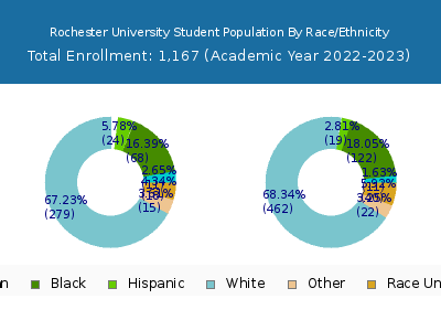 Rochester University 2023 Student Population by Gender and Race chart
