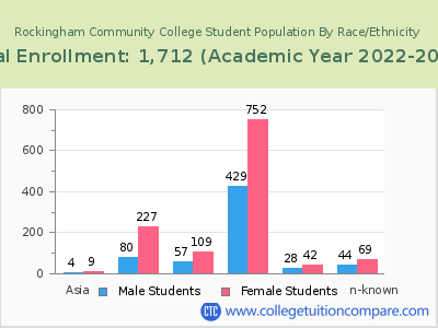 Rockingham Community College 2023 Student Population by Gender and Race chart