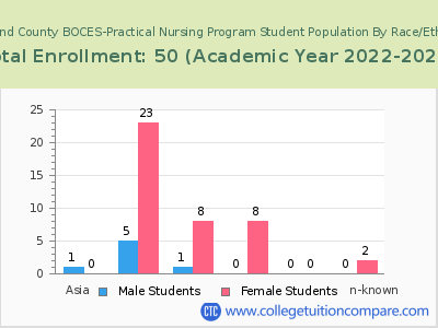 Rockland County BOCES-Practical Nursing Program 2023 Student Population by Gender and Race chart