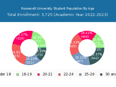 Roosevelt University 2023 Student Population Age Diversity Pie chart