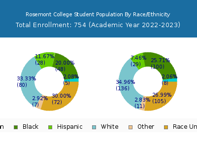 Rosemont College 2023 Student Population by Gender and Race chart