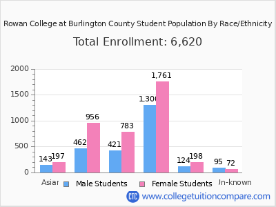 Rowan College at Burlington County 2025 Student Population by Gender and Race chart