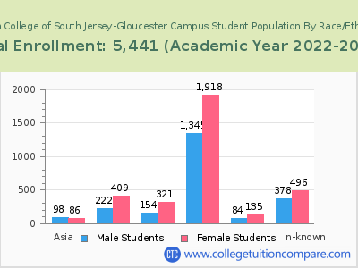 Rowan College of South Jersey-Gloucester Campus 2023 Student Population by Gender and Race chart