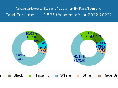 Rowan University 2023 Student Population by Gender and Race chart