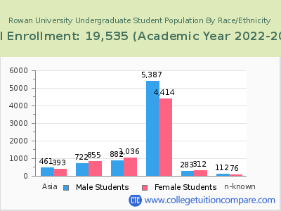 Rowan University 2023 Undergraduate Enrollment by Gender and Race chart