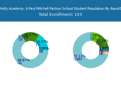 Rudy & Kelly Academy, A Paul Mitchell Partner School 2025 Student Population by Gender and Race chart