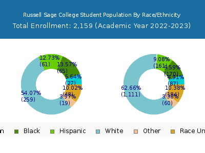 Russell Sage College 2023 Student Population by Gender and Race chart