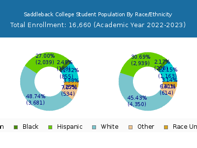Saddleback College 2023 Student Population by Gender and Race chart