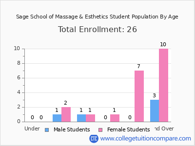 Sage School of Massage & Esthetics 2024 Student Population by Age chart