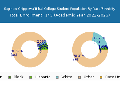 Saginaw Chippewa Tribal College 2023 Student Population by Gender and Race chart