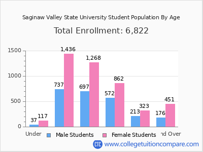 Saginaw Valley State University 2024 Student Population by Age chart