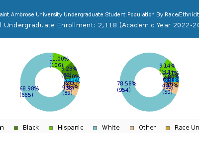 Saint Ambrose University 2023 Undergraduate Enrollment by Gender and Race chart