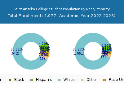 Saint Anselm College 2023 Student Population by Gender and Race chart