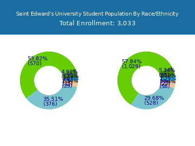 Saint Edward's University 2025 Student Population by Gender and Race chart