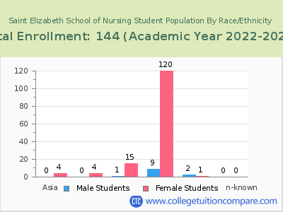 Saint Elizabeth School of Nursing 2023 Student Population by Gender and Race chart