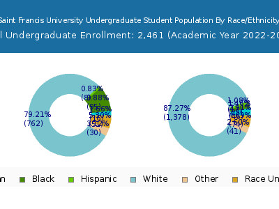 Saint Francis University 2023 Undergraduate Enrollment by Gender and Race chart