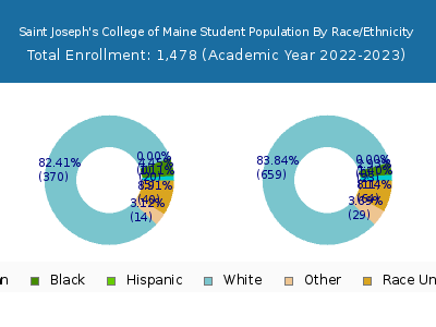 Saint Joseph's College of Maine 2023 Student Population by Gender and Race chart