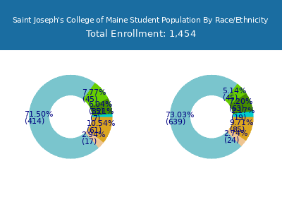 Saint Joseph's College of Maine 2025 Student Population by Gender and Race chart