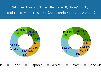Saint Leo University 2023 Student Population by Gender and Race chart
