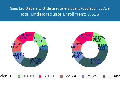 Saint Leo University 2025 Undergraduate Enrollment Age Diversity Pie chart