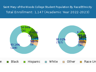 Saint Mary-of-the-Woods College 2023 Student Population by Gender and Race chart