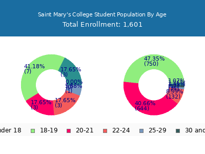Saint Mary's College 2025 Student Population Age Diversity Pie chart