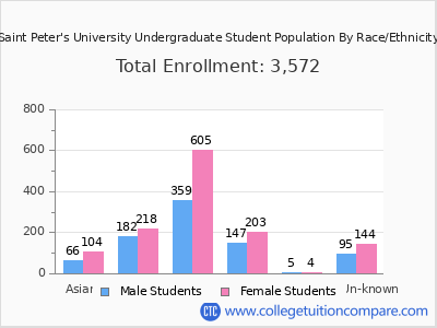 Saint Peter's University 2025 Undergraduate Enrollment by Gender and Race chart