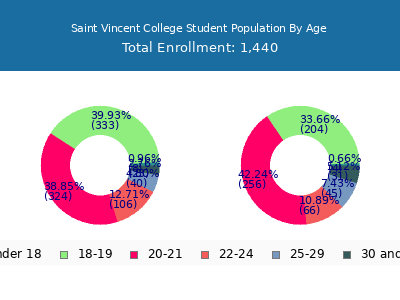 Saint Vincent College 2025 Student Population Age Diversity Pie chart