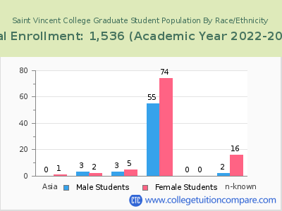 Saint Vincent College 2023 Graduate Enrollment by Gender and Race chart