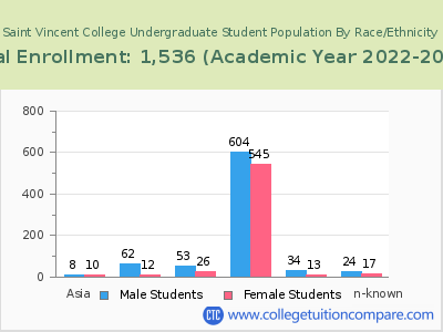 Saint Vincent College 2023 Undergraduate Enrollment by Gender and Race chart